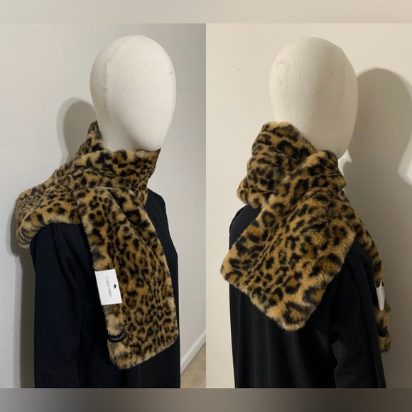 Calvin Klein Leopard Print Faux Fur Scarf - Picture 7 of 16